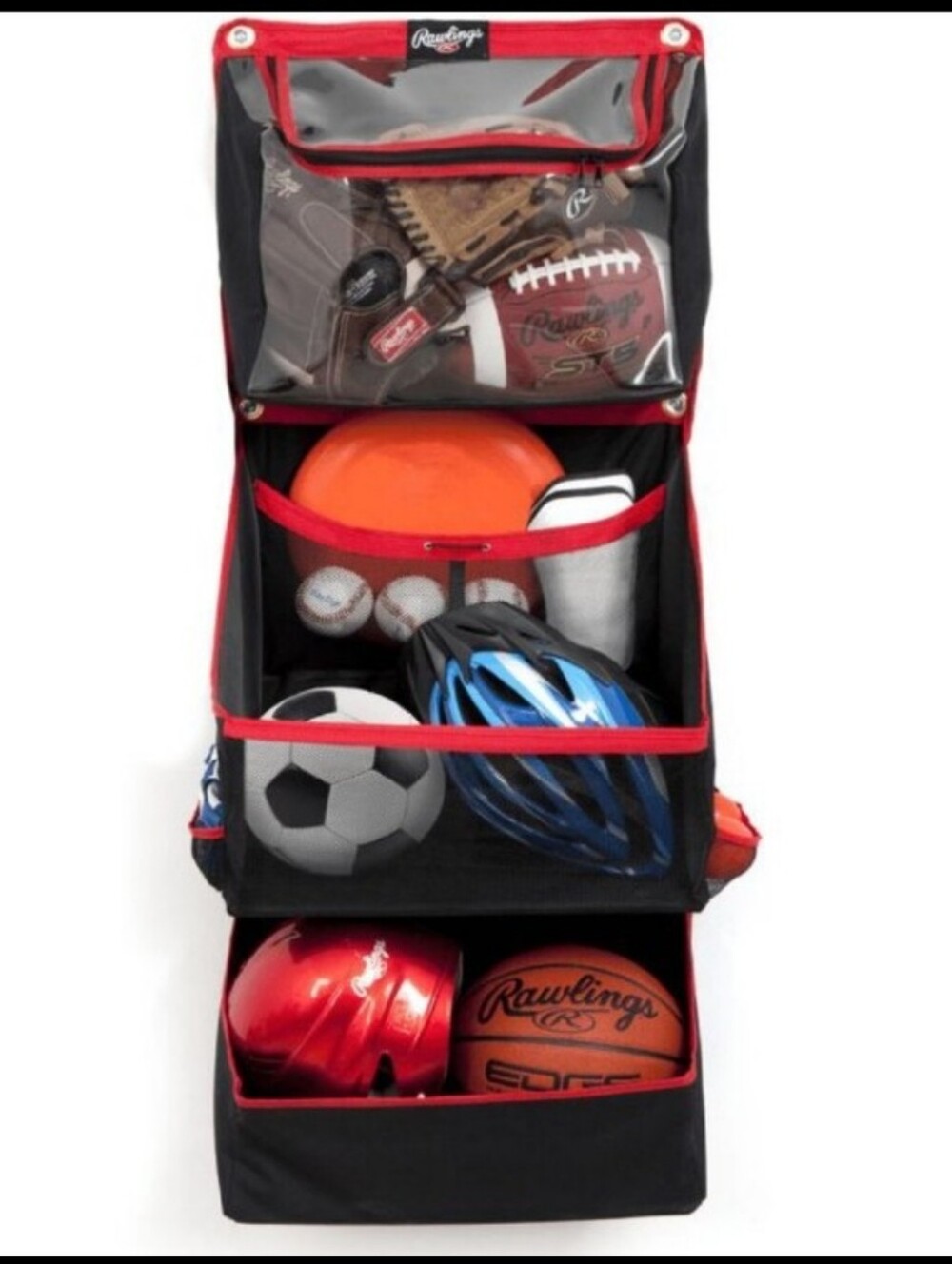 Rawlings Horizontal Sports Organizer Wall Storage System 3 Bin Garage Organizer